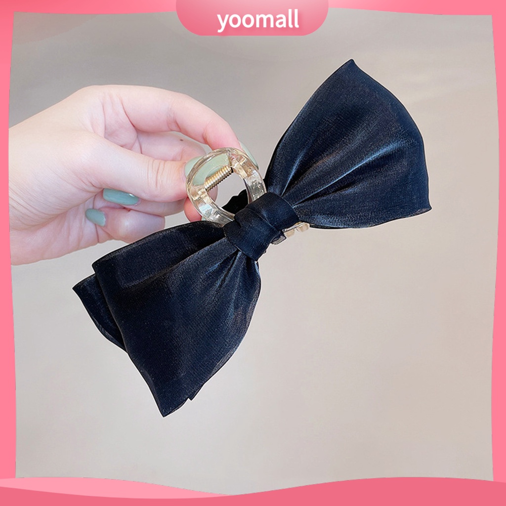 Kẹp Tóc Đính Nơ Ruy Băng Màu Trơn Đa Năng Phong Cách Hàn Quốc