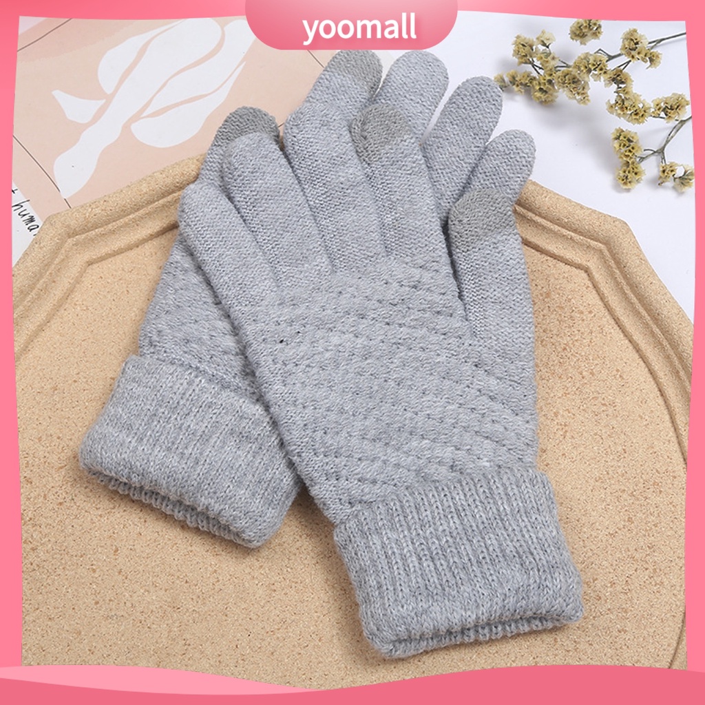 1 Đôi Găng Tay Dệt Kim Dày Dặn Giữ Ấm Bảo Vệ Toàn Diện Màn Hình Cảm Ứng