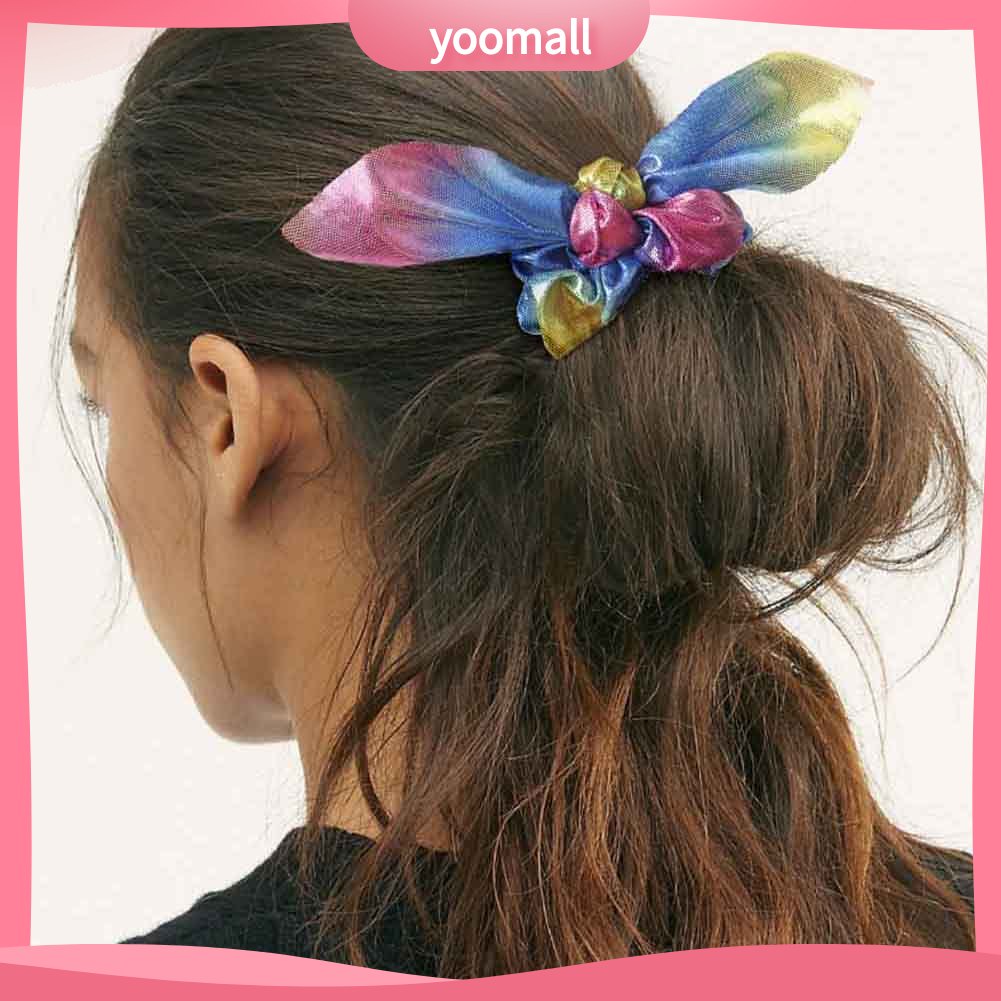 Dây Cột Tóc Co Giãn Đính Nơ Màu Sắc Gradient Lấp Lánh Cho Nữ