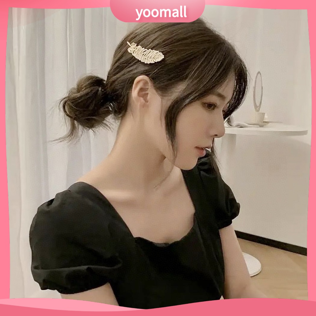 Set 6 Kẹp Tóc Hình Lông Vũ Đính Ngọc Trai Giả Thanh Lịch