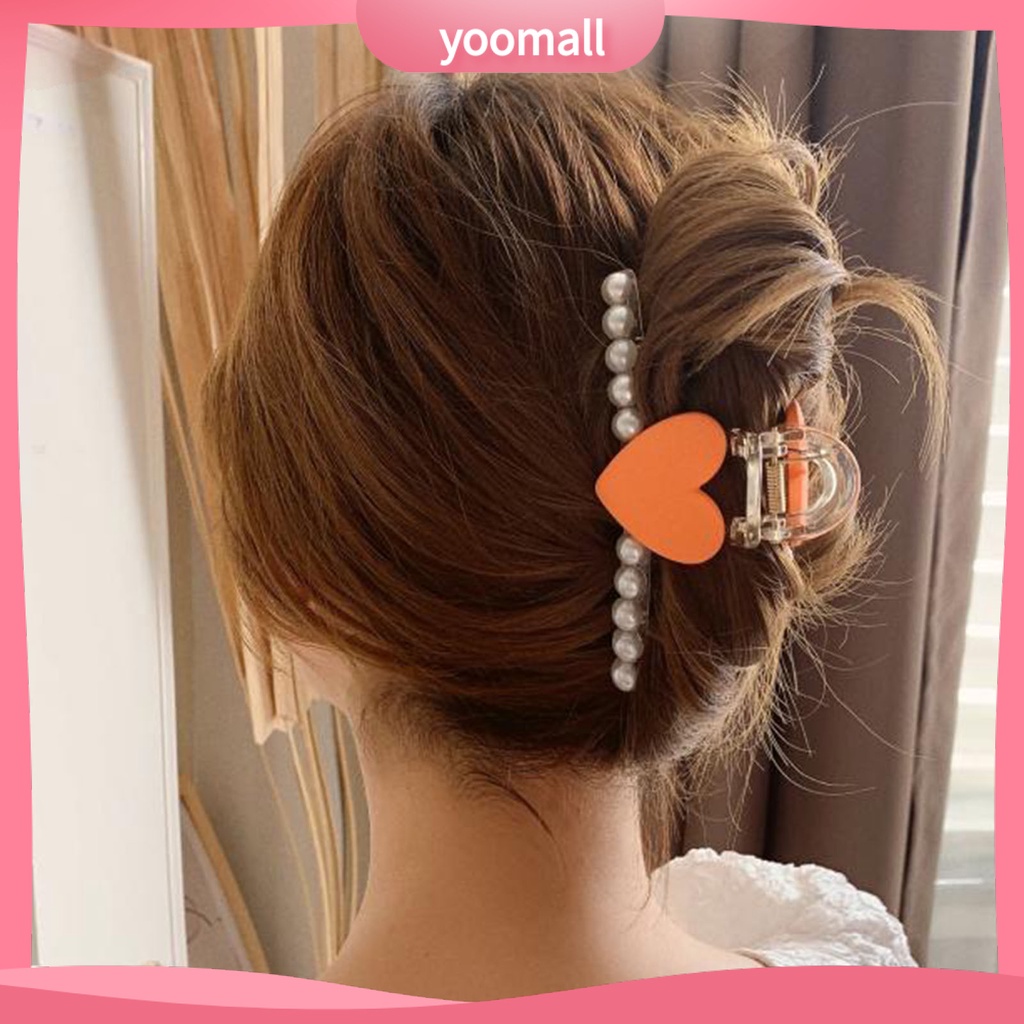Kẹp Tóc Hình Trái Tim Đính Ngọc Trai Giả Bằng Nhựa Chống Trượt