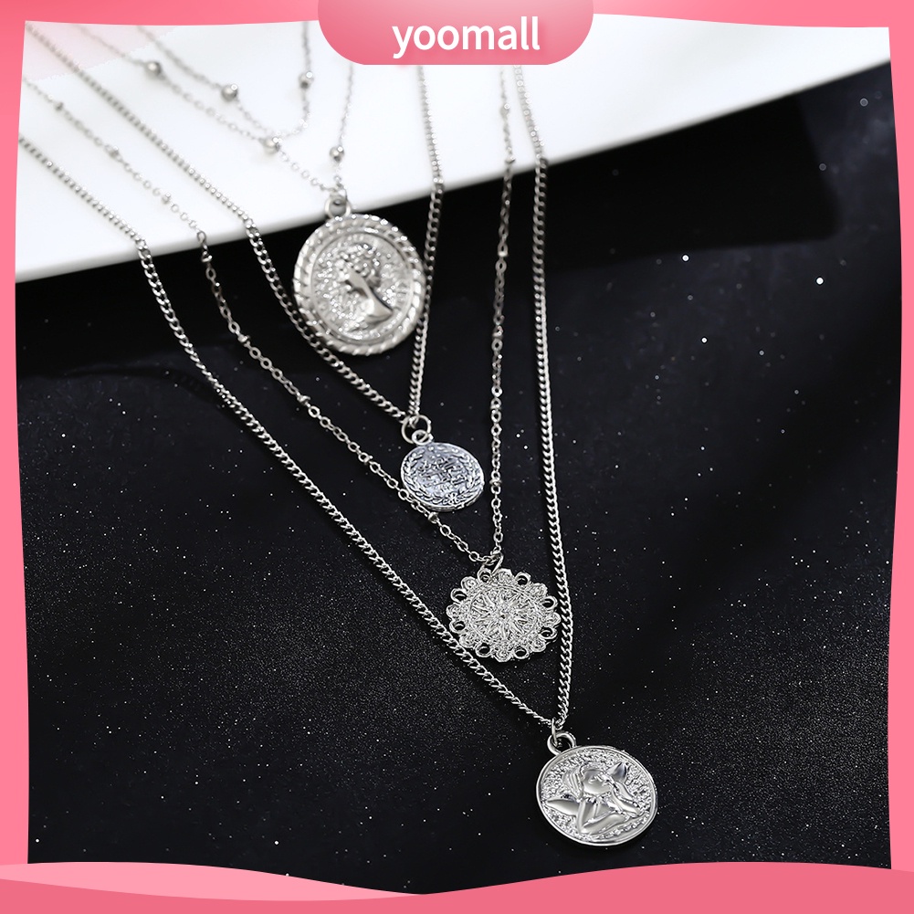 Vòng cổ Nhiều Lớp Mặt Hình Nữ Hoàng Phong Cách Vintage