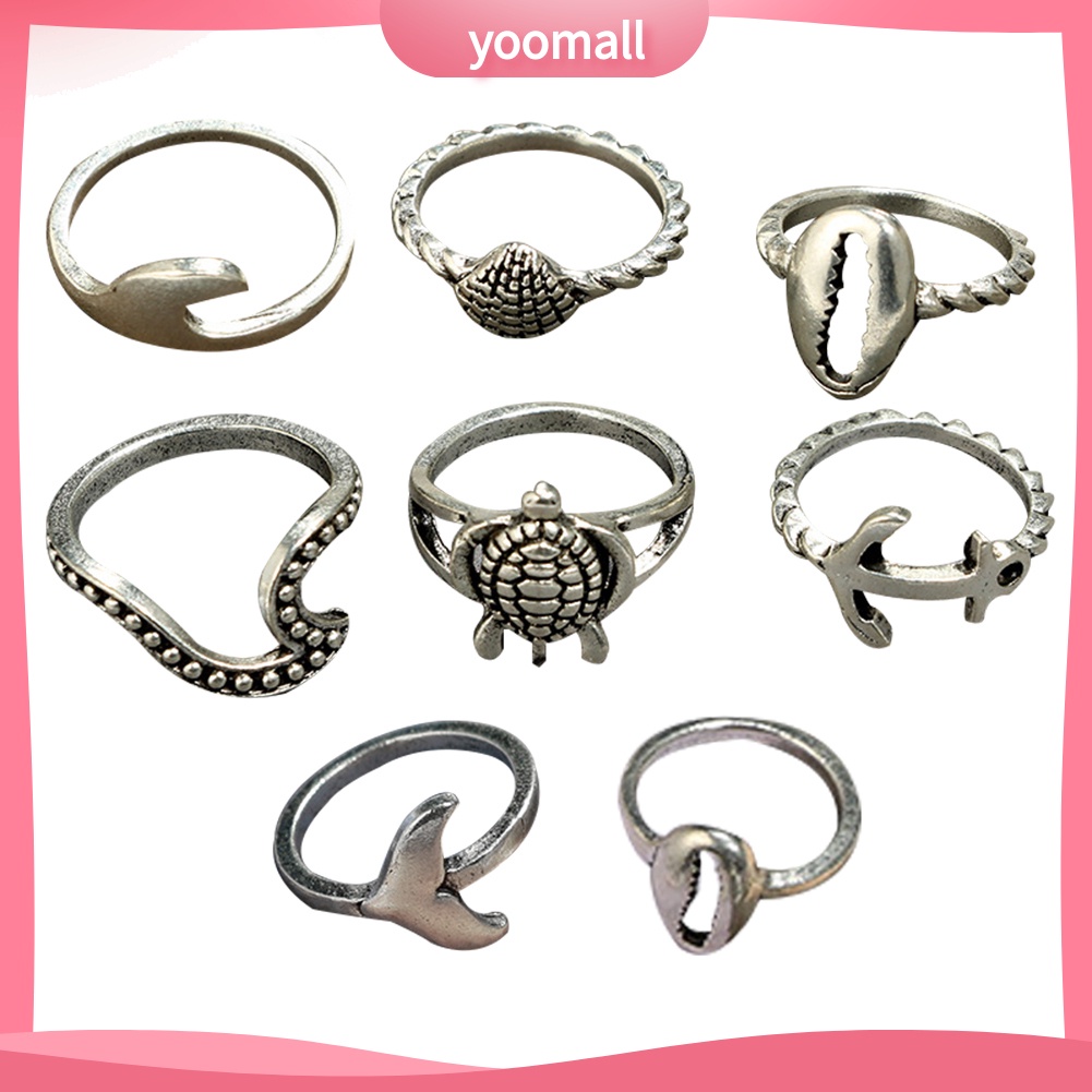 Set 8 Nhẫn Đeo Khớp Ngón Tay Phong Cách Boho Thời Trang Cho Nữ