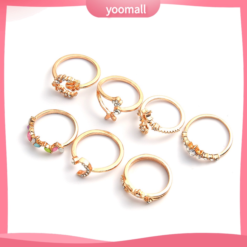 [YM] Set 7 Nhẫn Hở Hình Hoa Bướm Trọng Lượng Nhẹ Không Dễ Vỡ Thoải Mái Cho Nữ Hoạt Động Ngoài Trời