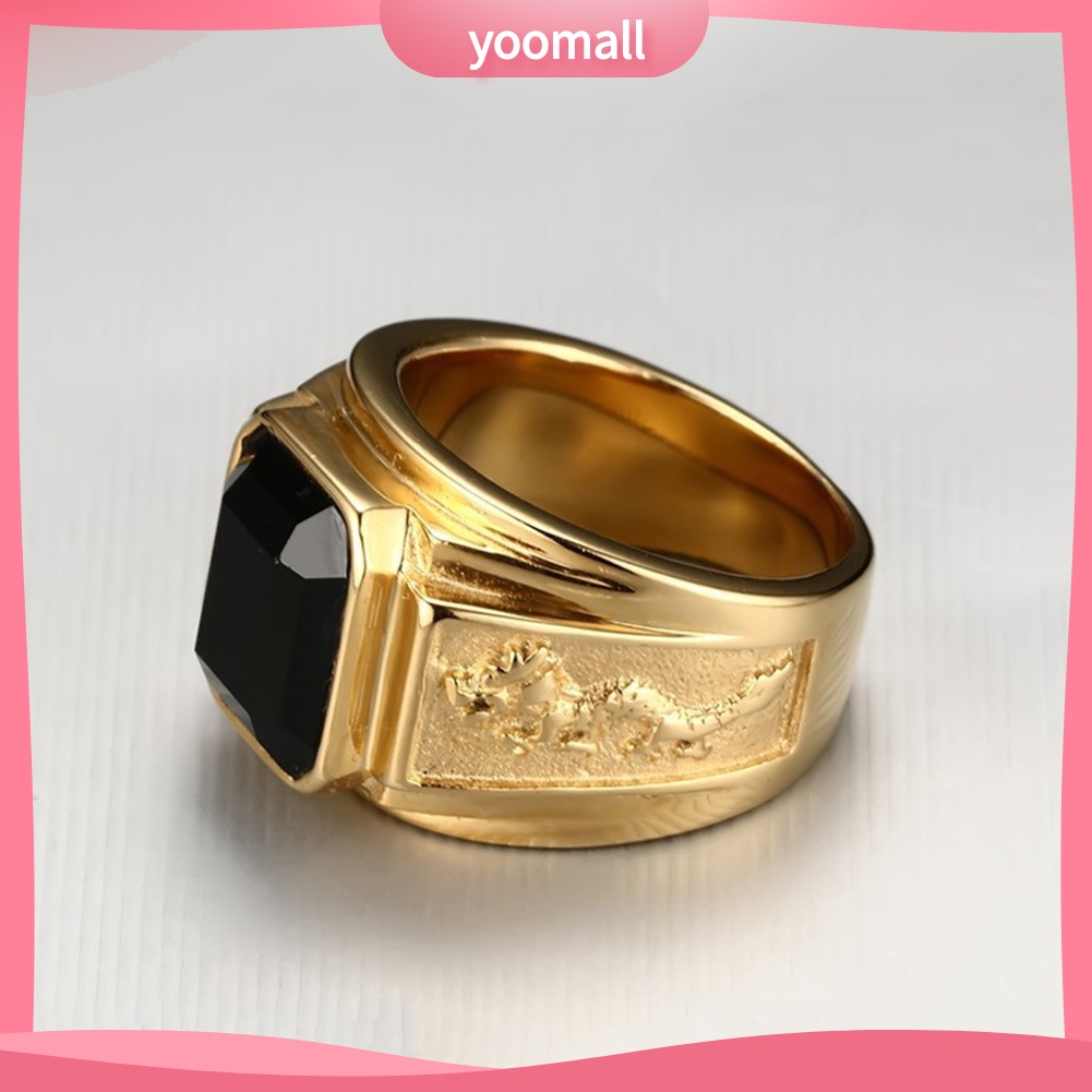 Nhẫn Mặt Vuông Chạm Khắc Hình Rồng Bằng Đồng Đính Đá Cổ Điển Cho Nam