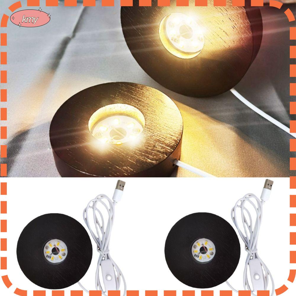 KRNY Set 2 Đế Gỗ Gắn Đèn LED 7 Màu Đen Di Động Với Cáp USB Trang Trí Nhà Cửa