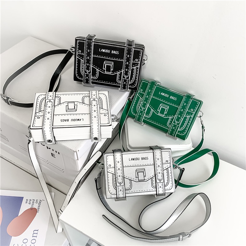 Túi Đeo Chéo Vai Dạng Hộp Vuông In Họa Tiết Cá Tính