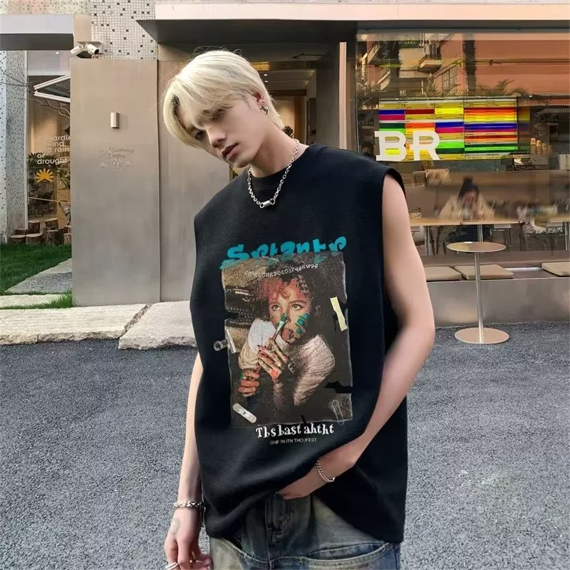 Áo Thun Sát Nách Dáng Rộng Cỡ Lớn Phong Cách Đường Phố Cá Tính Cho Nam