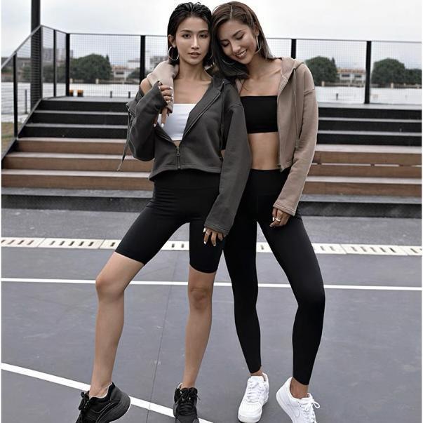 Áo Khoác Thể Thao Dài Tay Có Mũ Trùm Phối Khóa Kéo Giản Dị Dành Cho Nữ