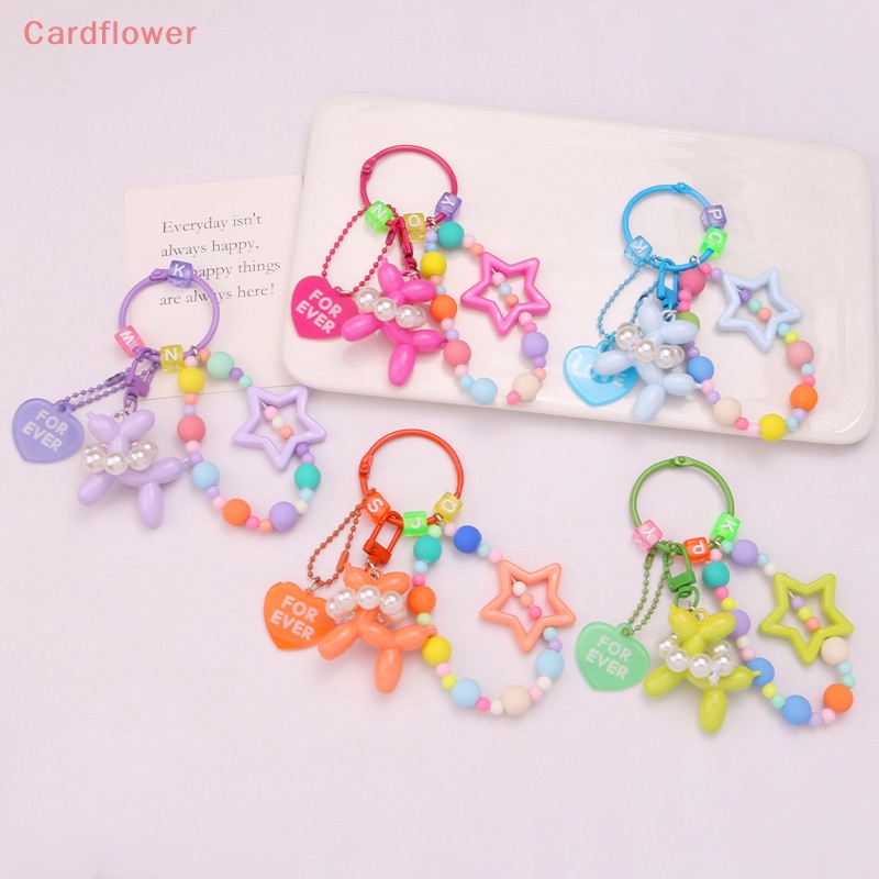 < Cardflower > Móc Khóa Hình Búp Bê Chú Chó Đeo Quả Bóng Bay Đính Hạt Ngọc Trai Năm Cánh Đầy Màu Sắc Trang Trí Túi X