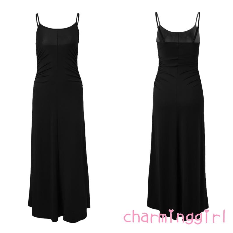 Đầm Maxi Hai Dây Dáng Dài Hở Lưng Màu Trơn Thời Trang Mùa Hè Cho Nữ