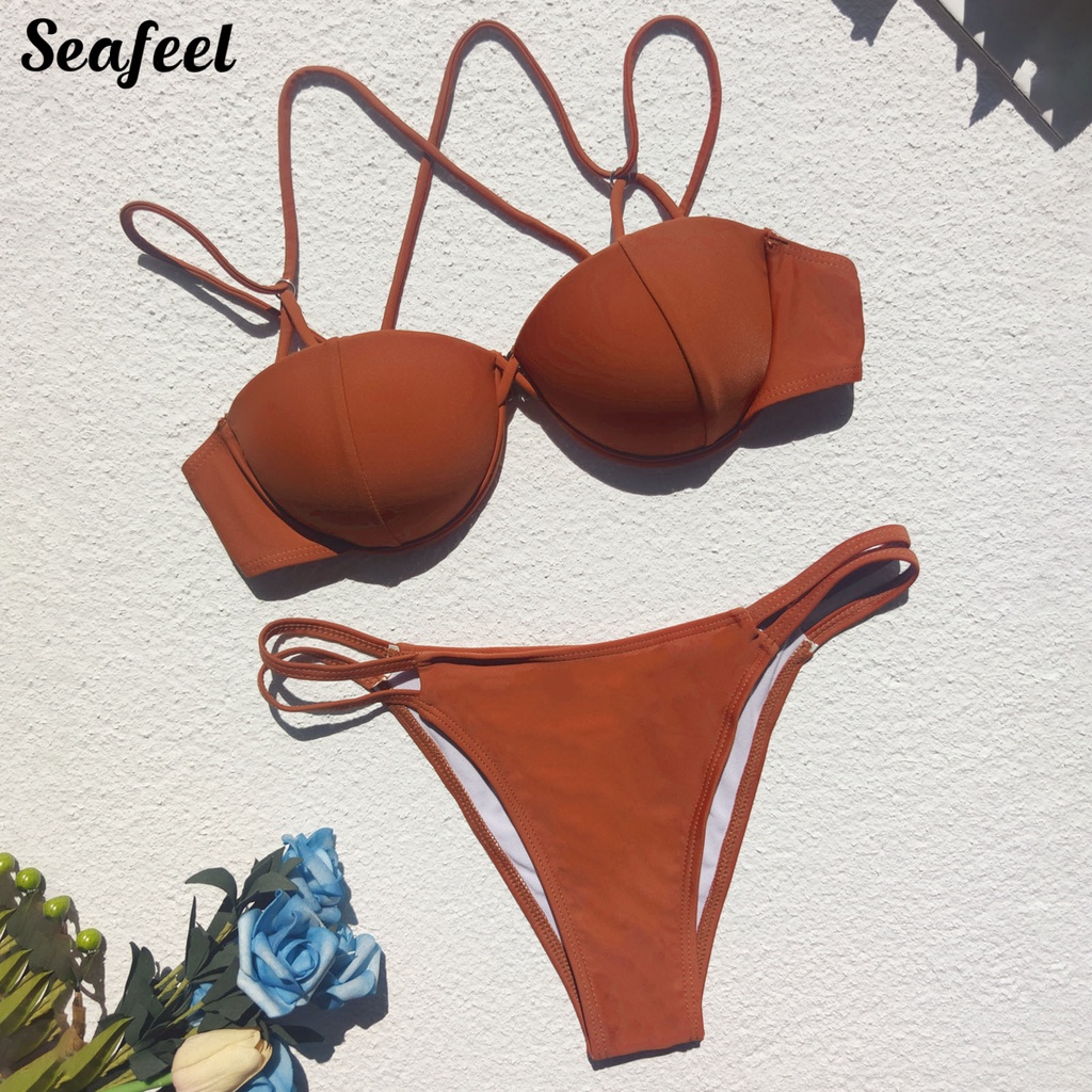 Bộ Bikini Hai Mảnh Dây Chéo Có Gọng Gợi Cảm Cho Nữ