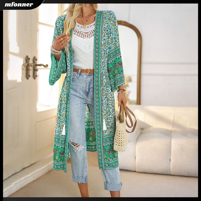 Áo Khoác Cardigan Mỏng Tay Lửng Dáng Rộng Cột Dây In Họa Tiết Thời Trang Cho Nữ