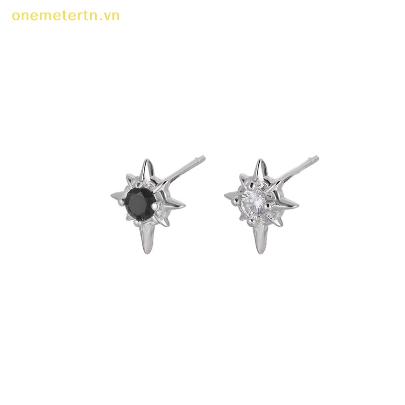 1 Đôi Bông Tai Đính Đá Zircon Hình Ngôi Sao Màu Trắng Đen Phong Cách Hip hop Thời Trang Cho Cặp Đôi