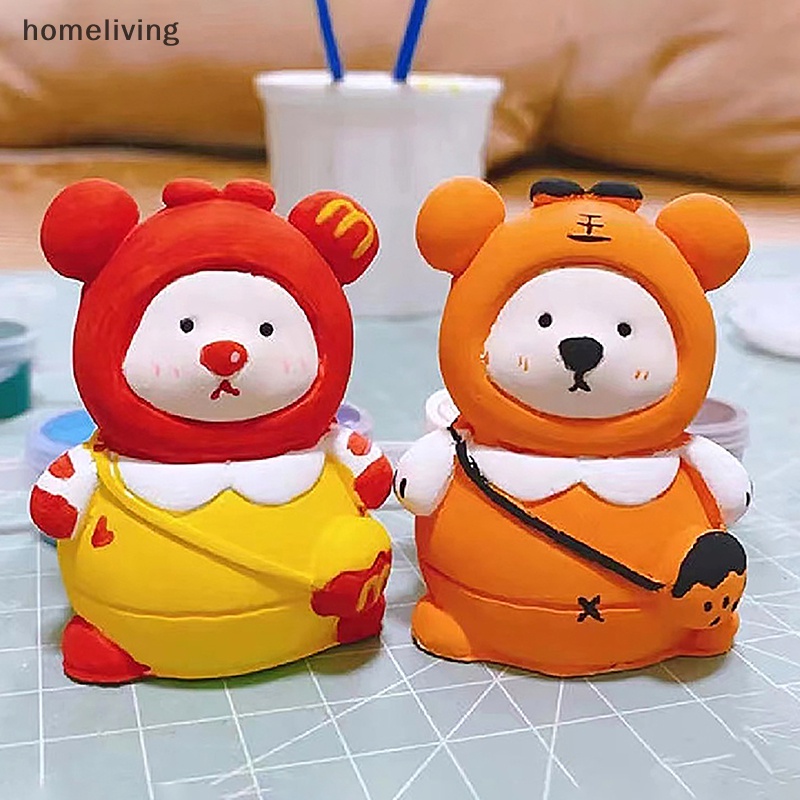 Ba Lô Mini Bằng Gốm Tráng Men Hình Gấu Embryo Màu Trắng Vẽ Thủ Công DIY Cho Trẻ Em