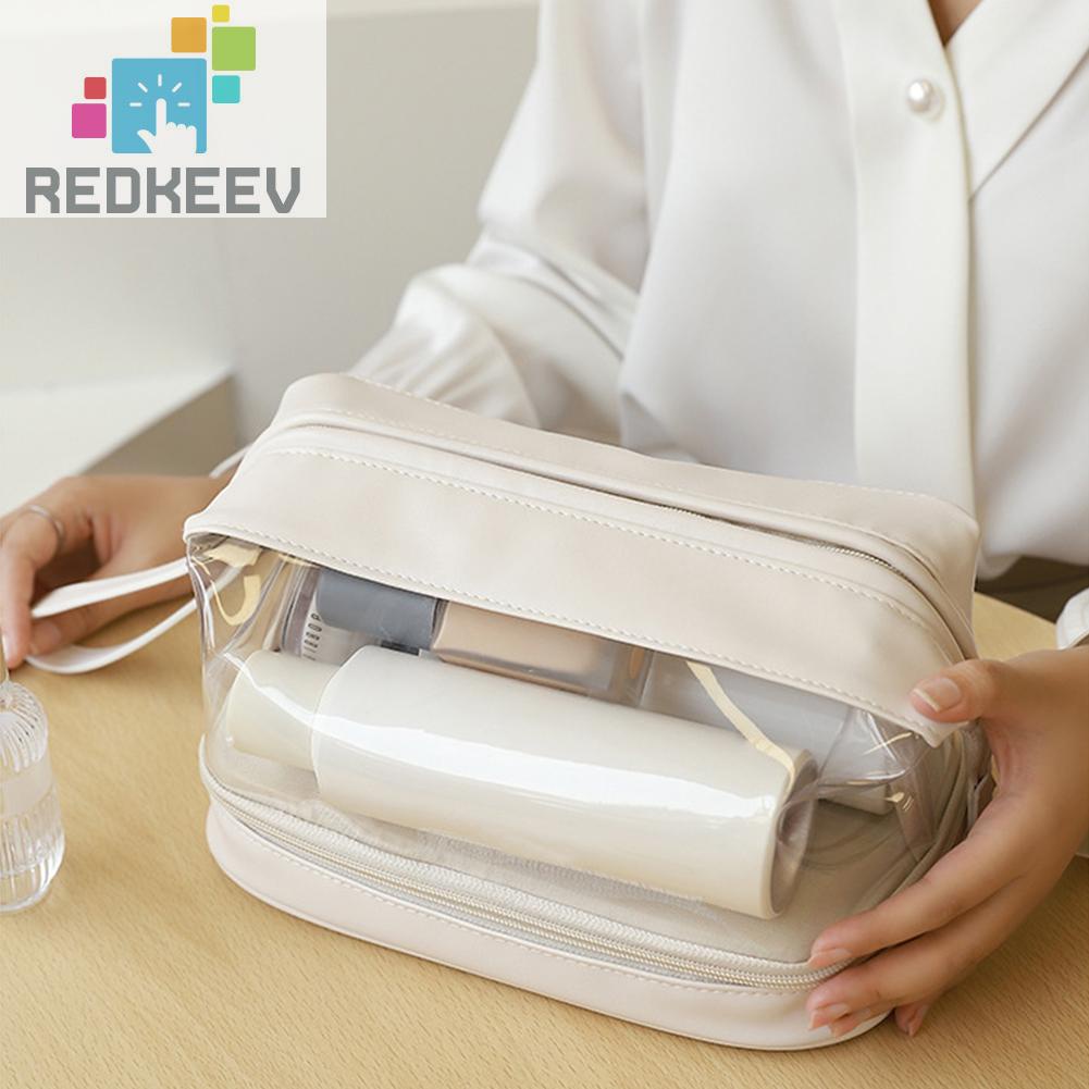 Túi Đựng Mỹ Phẩm Da PU Hai Lớp Đa Năng Có Khóa Kéo Cho Nữ