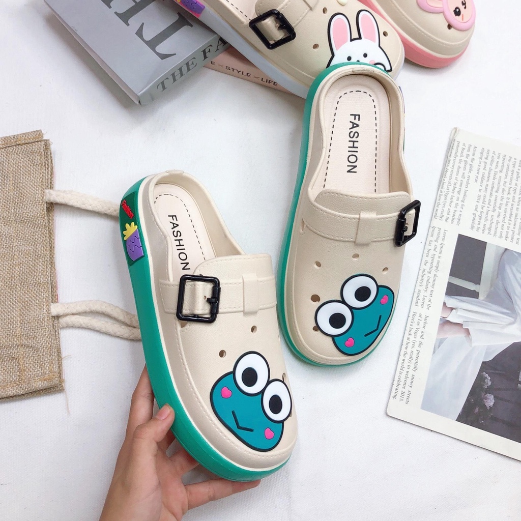 Jy381-C3  - Giày Lỗ nữ 2023 đế dày mùa hè phối màu phối nhiều sticker hoạt hình