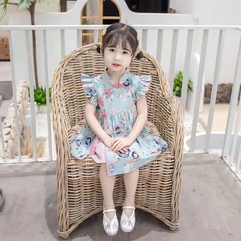 Đầm Sườn Xám Công Chúa Phong Cách Trung Hoa Cổ Điển Mẫu Mới 2023 Thời Trang Mùa Hè Cho Bé Gái