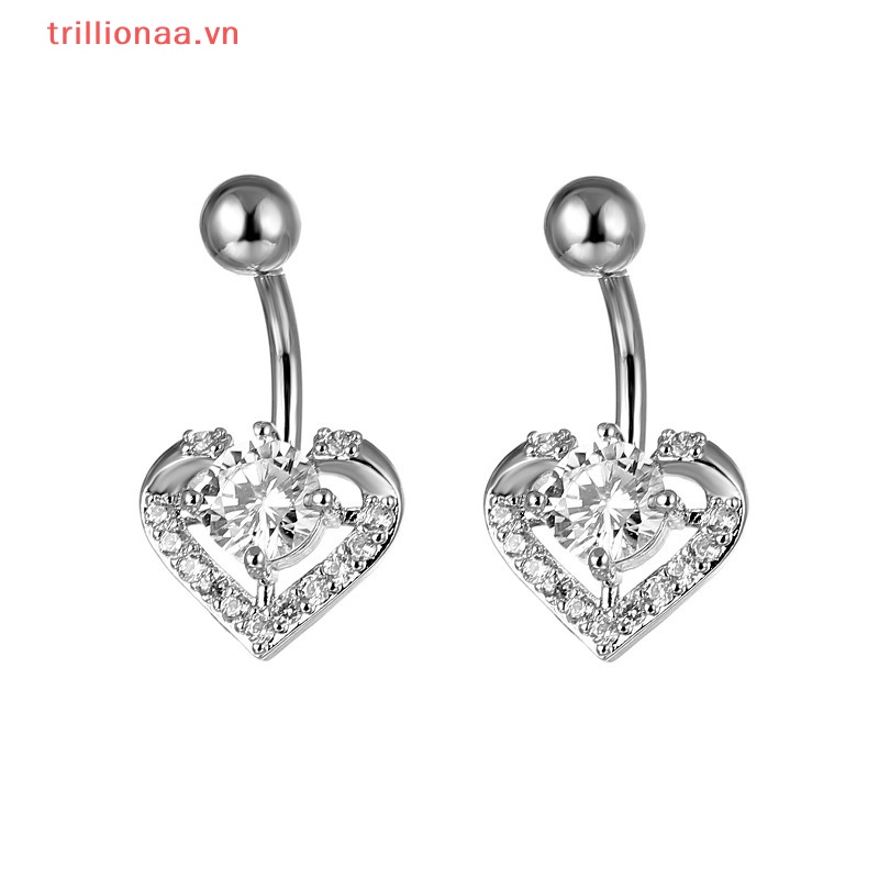 Khuyên RốN HìNh Tim ĐíNh Đá BằNg ThéP Không Gỉ