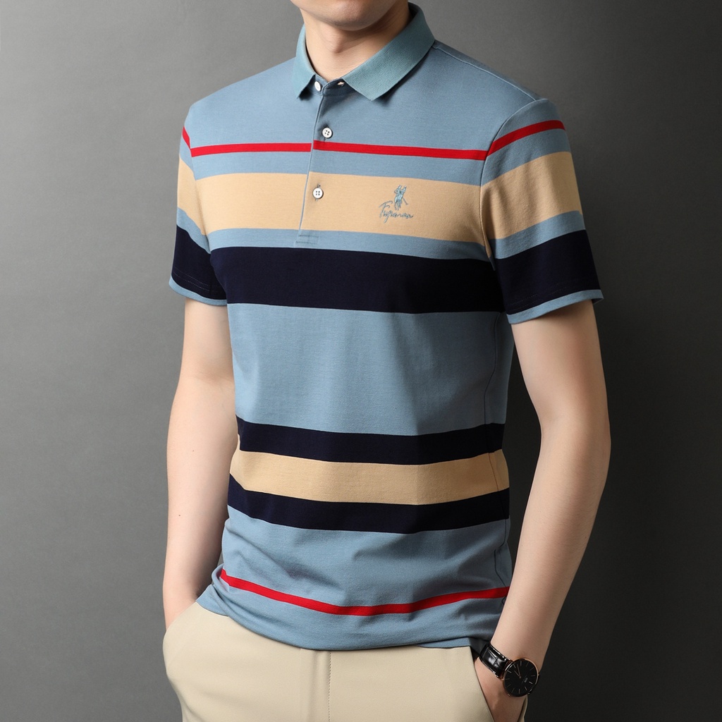 Áo Thun POLO Tay Ngắn Họa Tiết Sọc Ngang Bằng Cotton Thời Trang Cho Nam