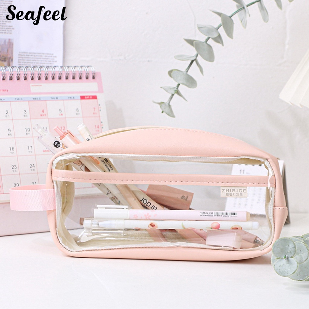 Túi Đựng Bút Trong Suốt Sức Chứa Lớn Có Tay Cầm Tiện Dụng Cho Học Sinh