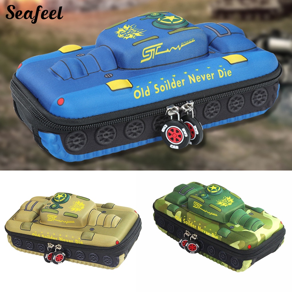 Túi Đựng Bút Chì Sức Chứa Lớn Có Khóa Kéo Hình Xe Tăng Dễ Thương