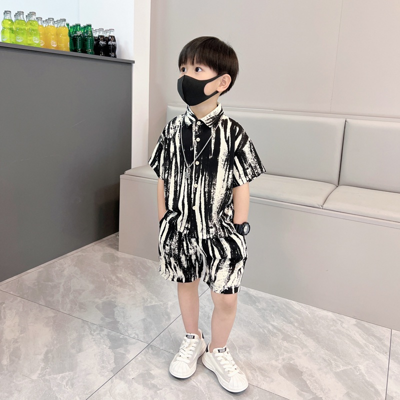 Bộ Áo Sơ Mi Ngắn Tay + Quần Short Thoáng Khí Theo Phong Cách Mùa Hè 2023 Dành Cho Bé Trai