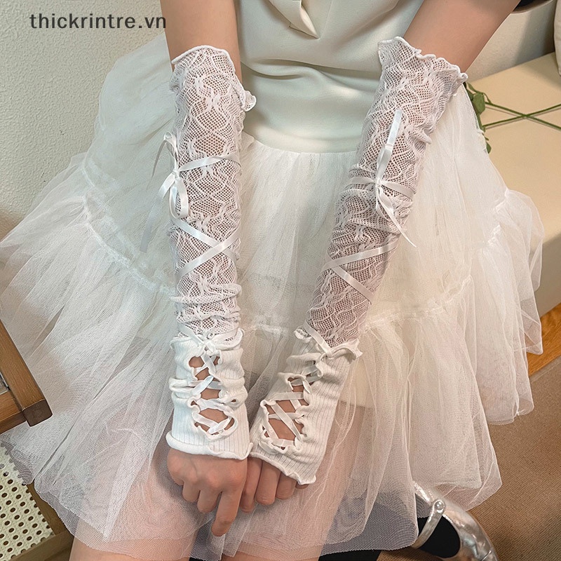 Găng Tay Lưới Ren Co Giãn Hở Ngón Màu Đen Phong Cách Gothic Punk Cho Nữ DIY