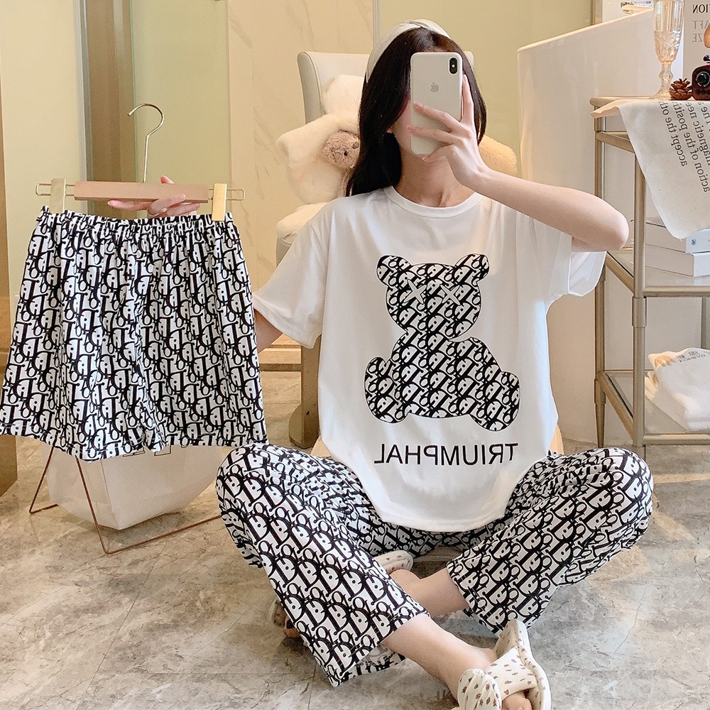 Bộ Đồ Ngủ Ngắn Tay Họa Tiết Hoạt Hình Mickey Đáng Yêu