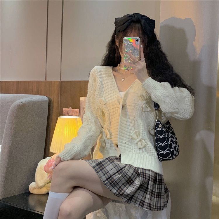 Áo Khoác Cardigan Dệt Kim Cổ Chữ V Phong Cách Thời Trang Hàn Quốc