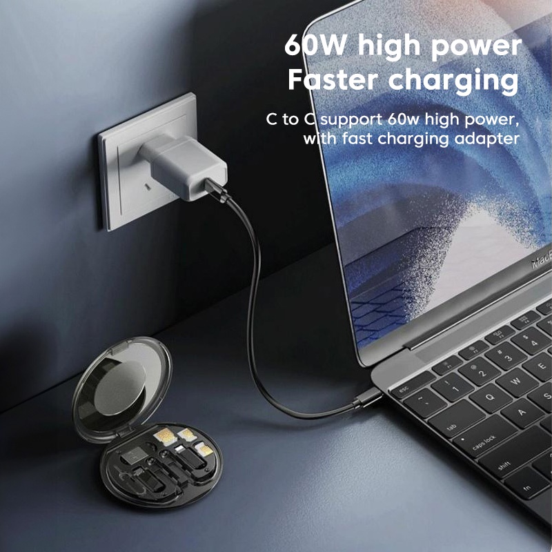 4 trong 1 cáp usb c sang usb c pd 60w dây dữ liệu sạc nhanh cho cáp micro xiaomi loại c với hộp lưu trữ giá đỡ