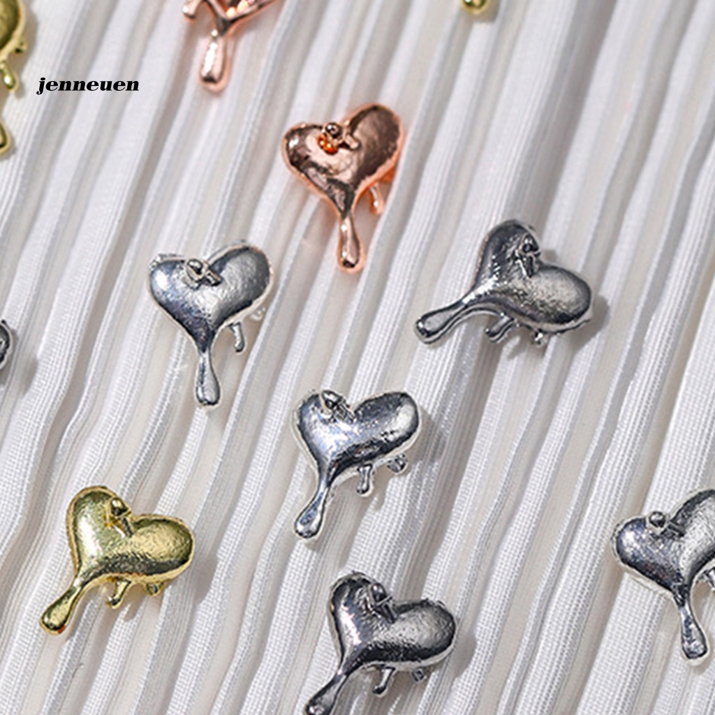 Set 10 Phụ Kiện Trang Trí Móng Tay Nghệ Thuật Hình Trái Tim Bằng Kim Loại