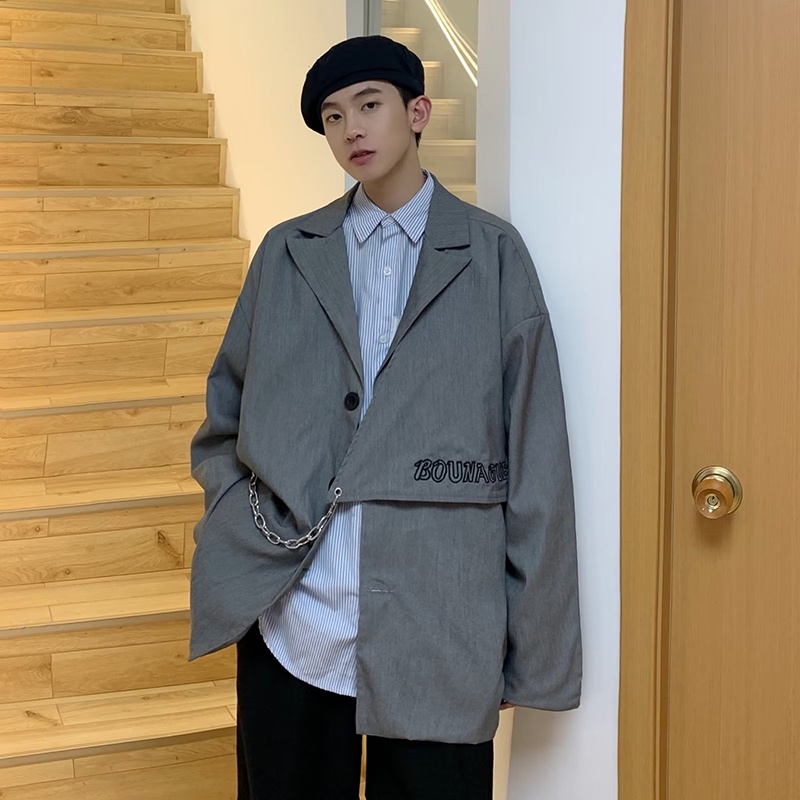 Áo Khoác Vest Tay Dài Cổ Gập Thời Trang Đường Phố Cá Tính Cho Nam