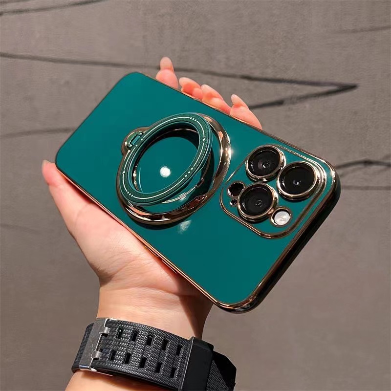 Bông Tai Mạ Sang Trọng Xoay 360 Độ° Ốp Điện Thoại Mềm Có Giá Đỡ Từ Tính Và Bảo Vệ Ống Kính Máy Ảnh Cho 11 12 13 14 Pro max 14plus