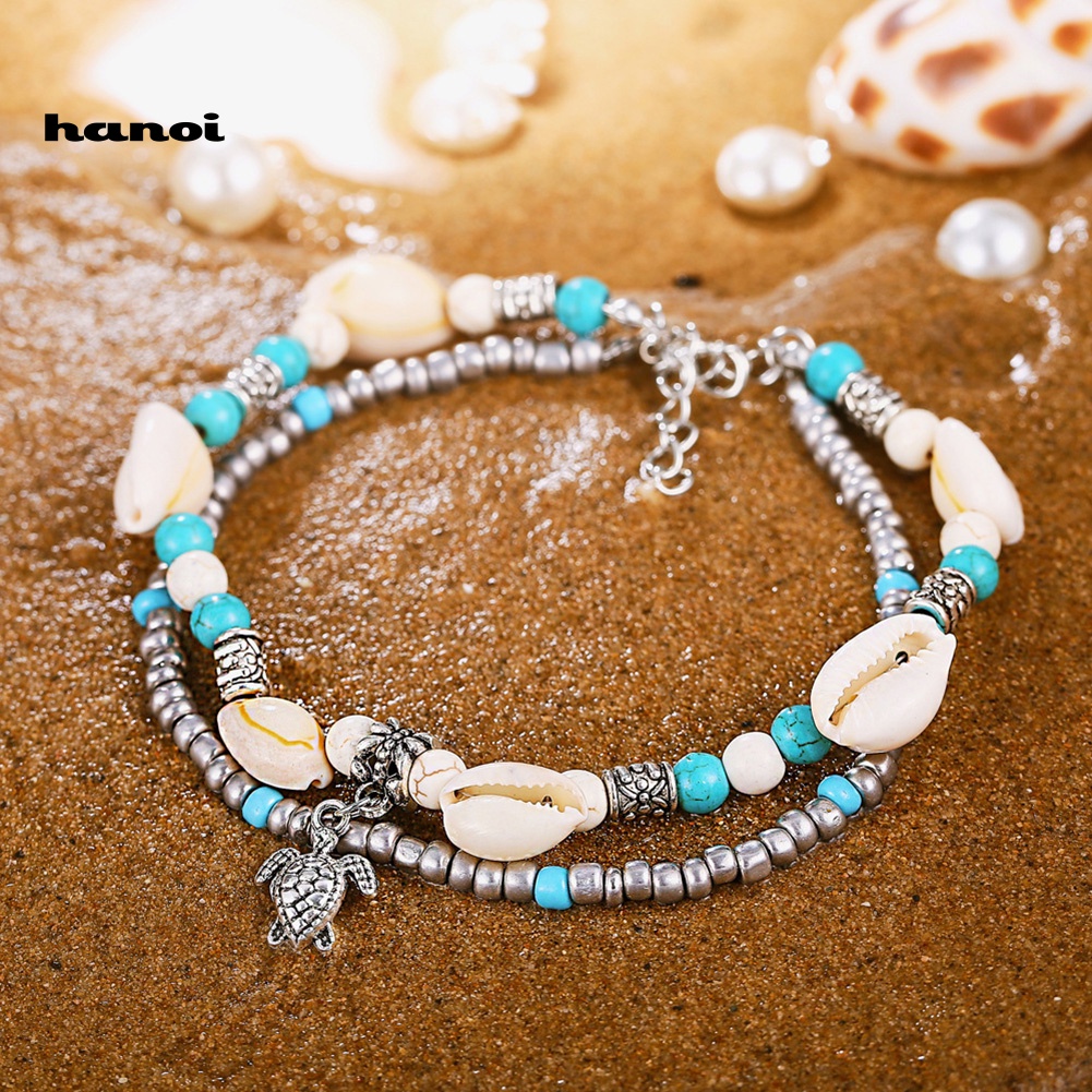 Lắc Chân Hai Lớp Đính Hạt Ngọc Lam Giả Thời Trang Cho Nữ