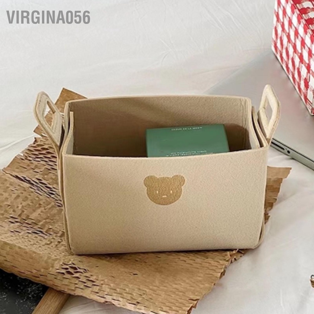 Virgina056 Nỉ Giỏ Đựng Đồ Có Tay Cầm Thể Gập Lại Giặt Ăn Nhẹ Chơi Thùng Quần Áo Cho Máy Tính Để Bàn Tại Nhà Họa Tiết Gấu