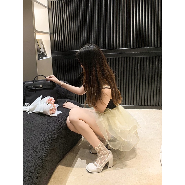 Giày Cao Gót Mũi Vuông Đính Nơ Xinh Xắn Thời Trang Dành Cho Nữ