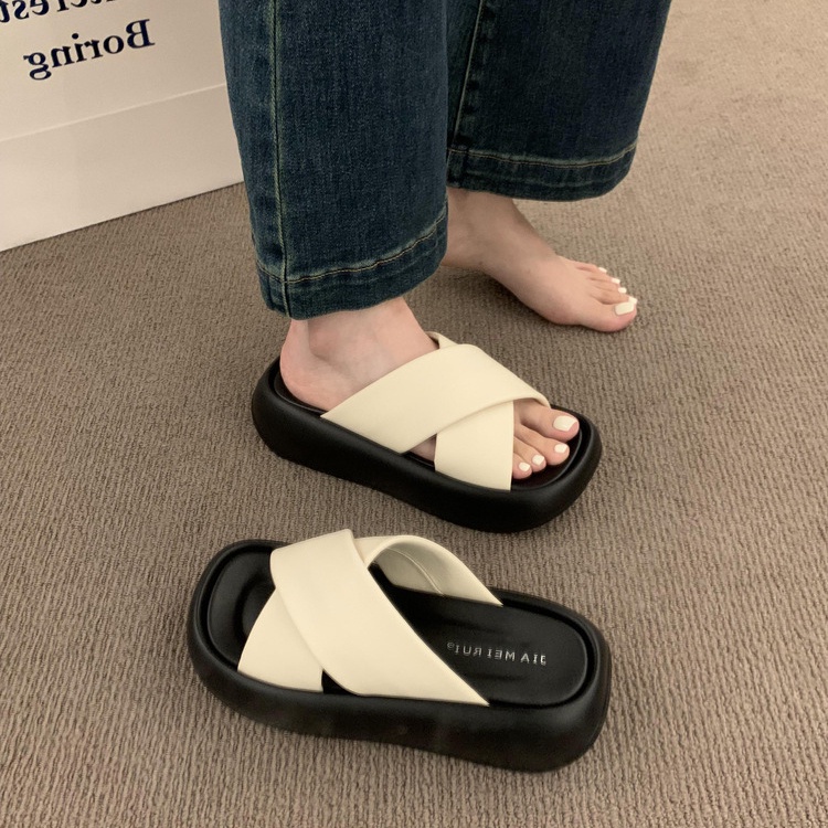 Dép Sandal Đế Dày Quai Chéo Phong Cách Roman Thời Trang Đi Biển Mùa Hè Hàng Mới 2023