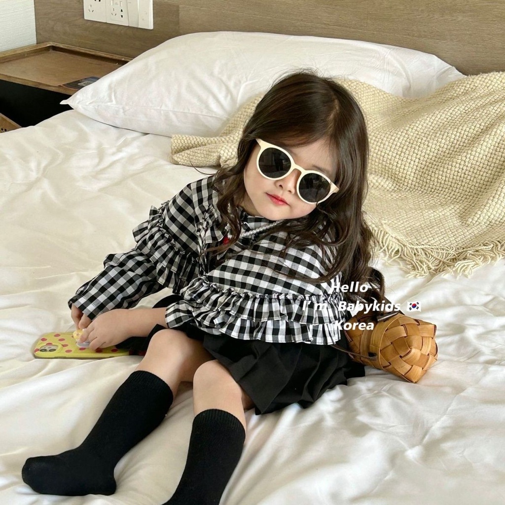 Áo Sơ Mi Dài Tay Cổ Búp Bê Hoa Văn Kẻ Ô Thời Trang Mùa Xuân 2023 Dành Cho Bé