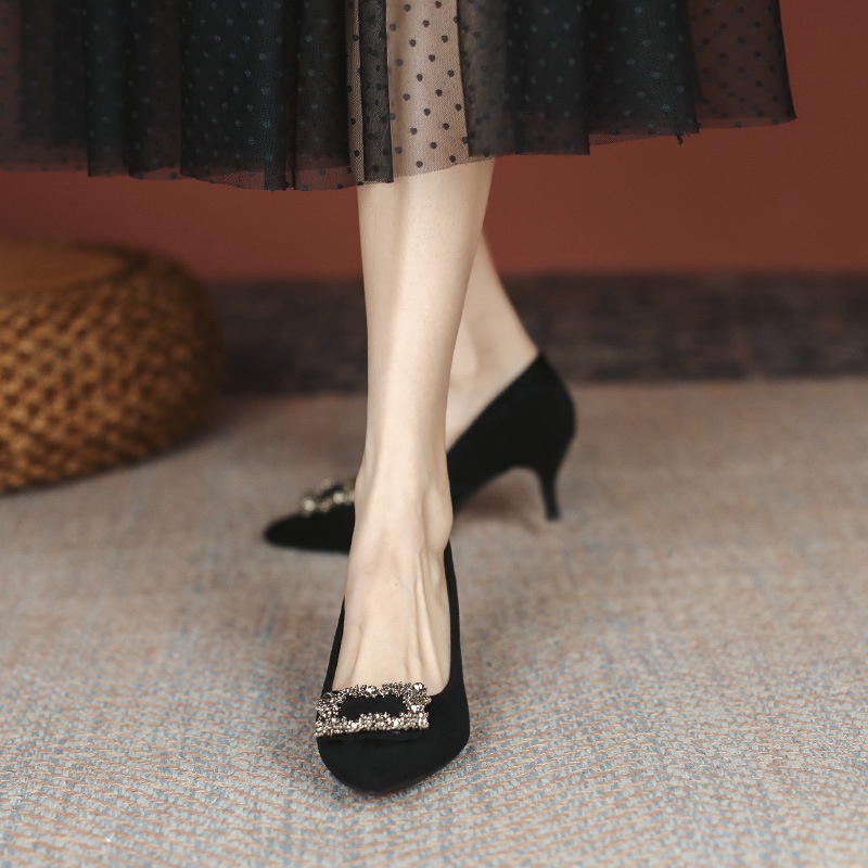 Giày Cao Gót Da Lộn Mũi Nhọn Đính Đá Sang Trọng Cho Cô Dâu 02671