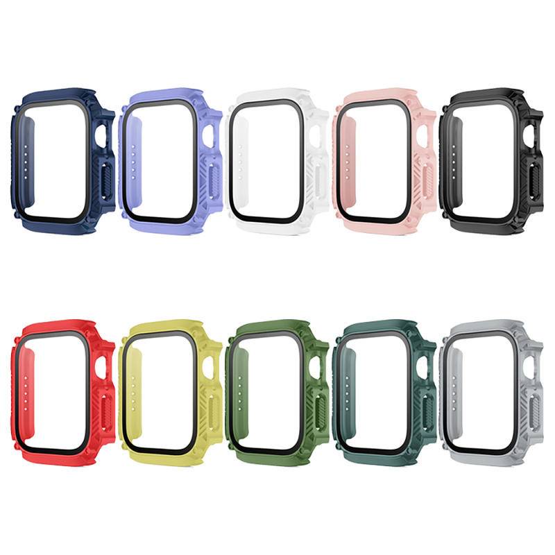 Kính + Vỏ cho Apple Watch Serie 8 7 6 5 4 SE Bảo vệ màn hình Cản cạnh thẳng iWatch cho Apple Watch C