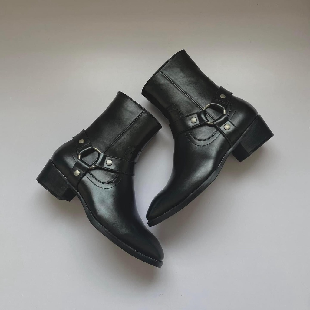Giày Harness Boots Da Bò Cao Cấp Nhập Khẩu Handmade Gót 5cm Chính Hãng Bảo Hành 12 Tháng
