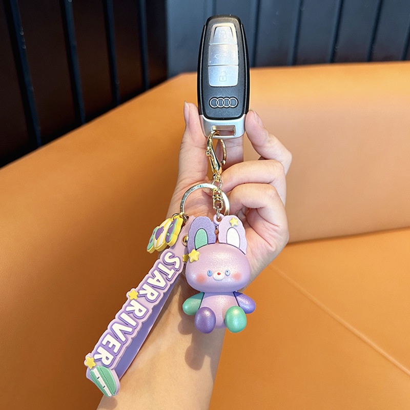 Móc Khóa Hình Thỏ Hoạt Hình Màu Cầu Vồng Xinh Xắn