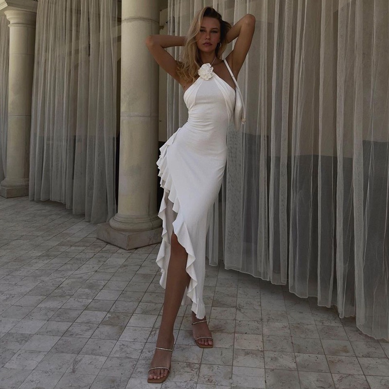 DUNEA Đầm Hoa Hai Dây Hở Lưng Xẻ Tà Gợi Cảm Thời Trang Mới Cho Nữ