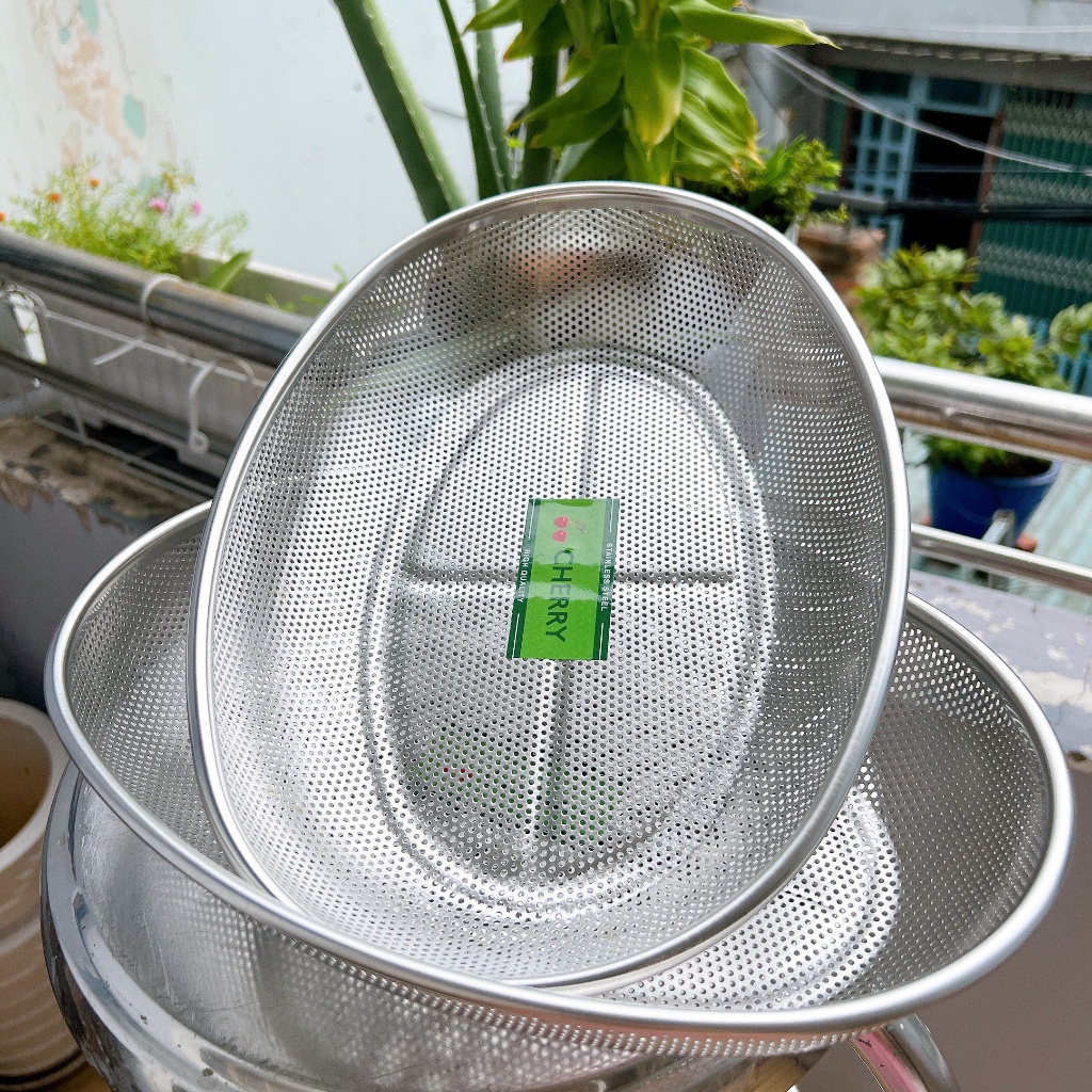 Rổ inox CHERRY chữ nhật loại dày lỗ lưới nhỏ đựng mọi loại thực phẩm, Rổ inox hình Chữ Nhật - Oval đ
