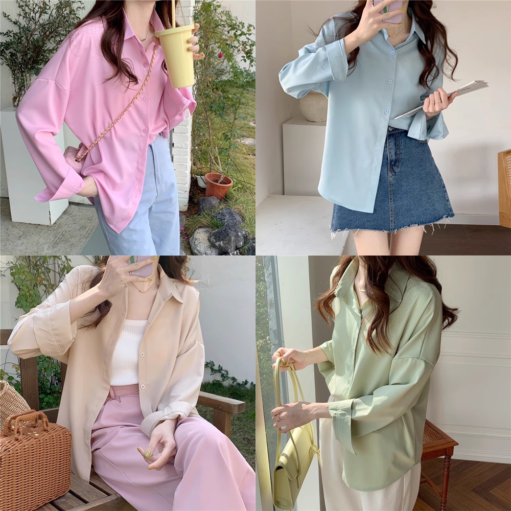 Áo sơ mi nữ hàn quốc nhiều mài, chất poly mềm chống nhăn, free size từ 40 đến 60kg QS52 somy vải hàn