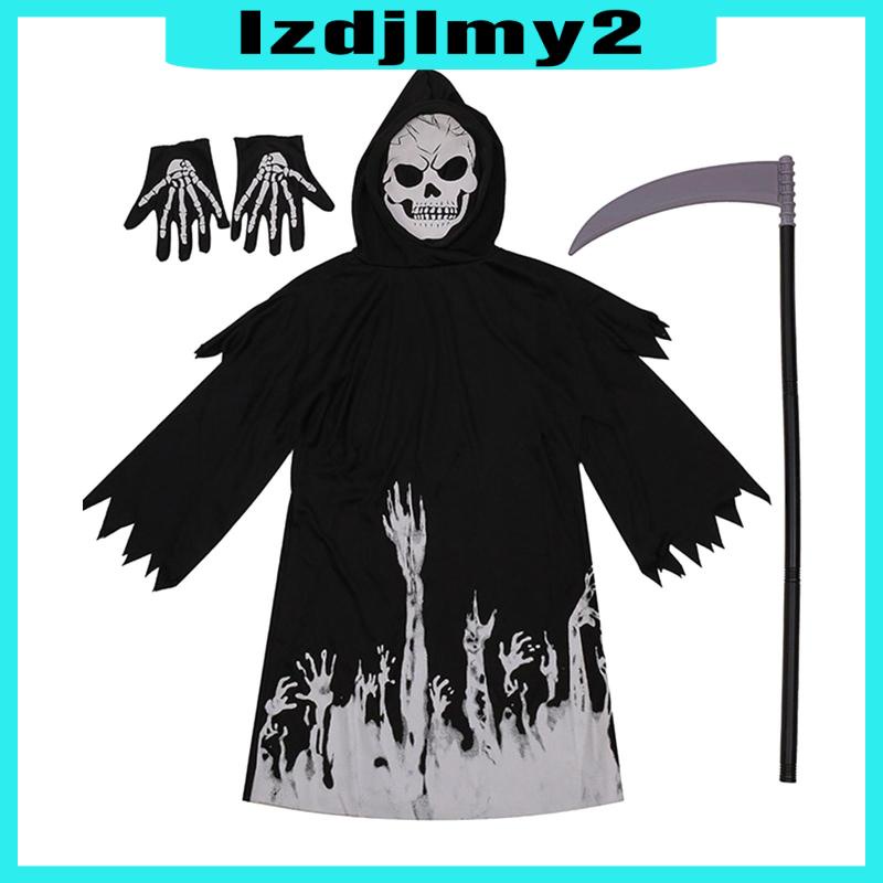 Áo Choàng Hóa Trang Grim Reaper Kèm Mũ Trùm Dùng Trong Lễ Halloween