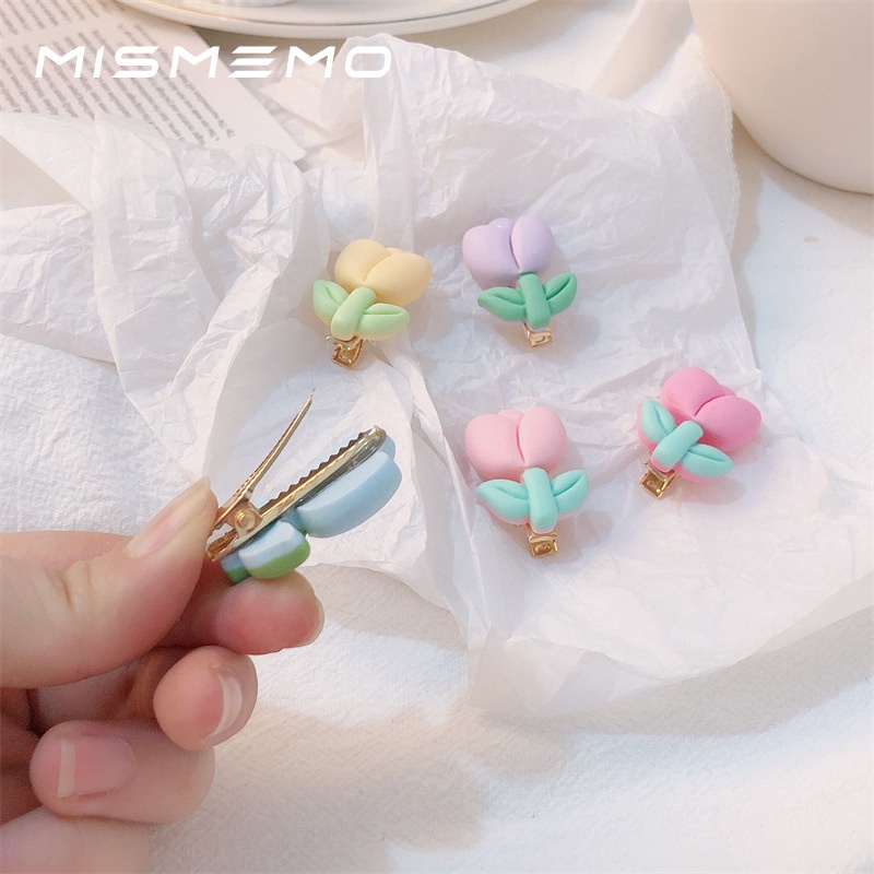 Kẹp Tóc Mái Mặt Nhám Hình Hoa Tulip Màu Sắc Ngọt Ngào Cho Nữ