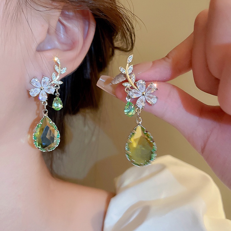 Bông Tai Tua Rua Hình Hoa Lá Đính Đá zircon Màu gradient Thời Trang Cho Nữ