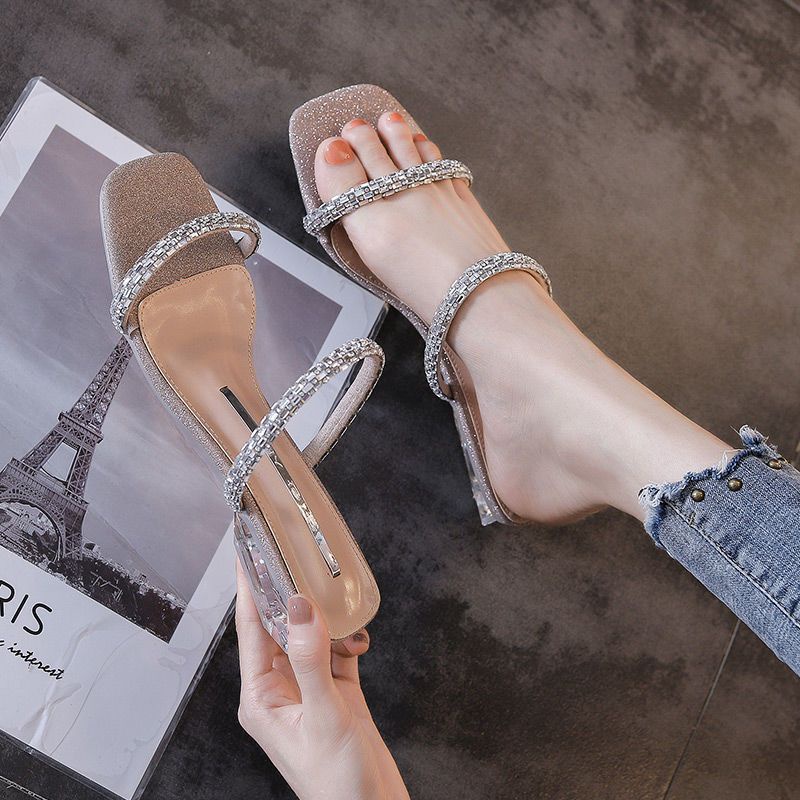 Chunky heel sandals nữ mặc ngoài mùa hè 2023 phong cách mới phong cách cổ tích hở ngón chân dép gót thấp